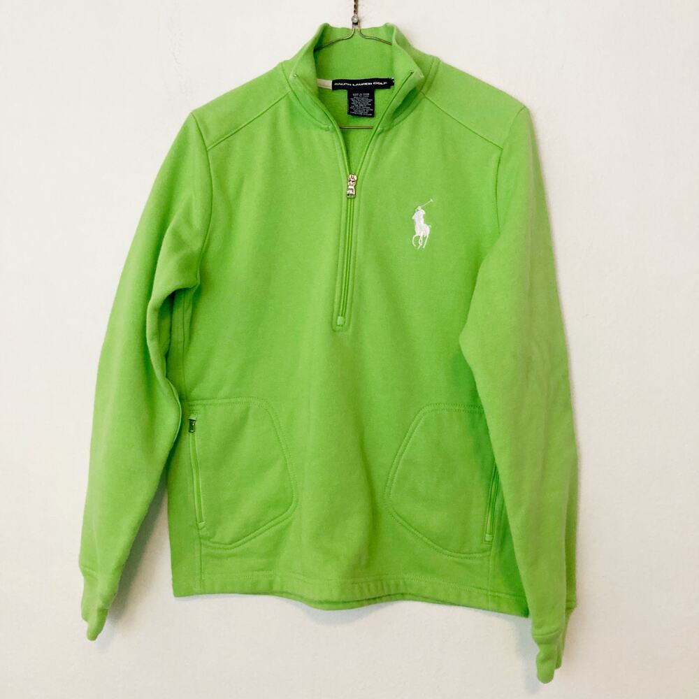 Ralph Lauren Golf Blue Label Sweatshirt Mens Size Medium Lime Green Half Zip